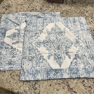 2 NWOT blue and white printed Unbranded pillow cases 17.5 X 17.5